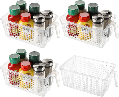 Hedume 4 Pack Plastic Storage Bins with Handle, BPA-Free Kitchen Pantry Cabinet Refrigerator Food Storage Organizer for Snacks, Food, Produce, Pasta
