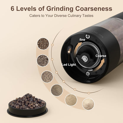 Ultrean Electric Salt and Pepper Grinder Set, Rechargeable,Matte Black