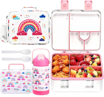 rockpapa Kids Lunch Box Set with 14oz Insulated Water Bottle & Lunch Bag, Leakproof 5.5 Cups Bento Box for School & Children, BPA-Free, Microwave Safe for Boys Girls (Grey Constr Turcks)