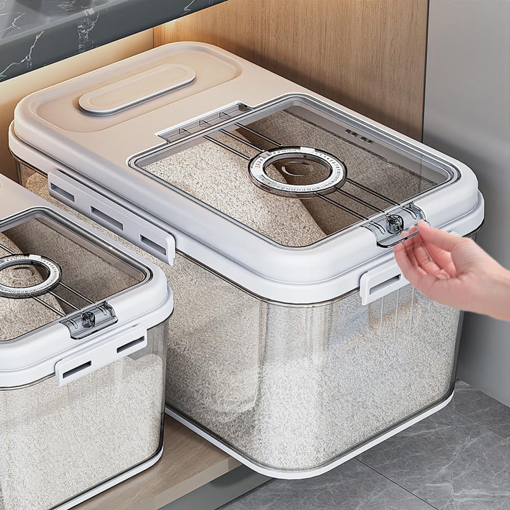 Rice Storage Bins,33LB Food Storage Container with PP Locking Lid,For Rice,Grain,Pet Food,Flour with Measuring Cup