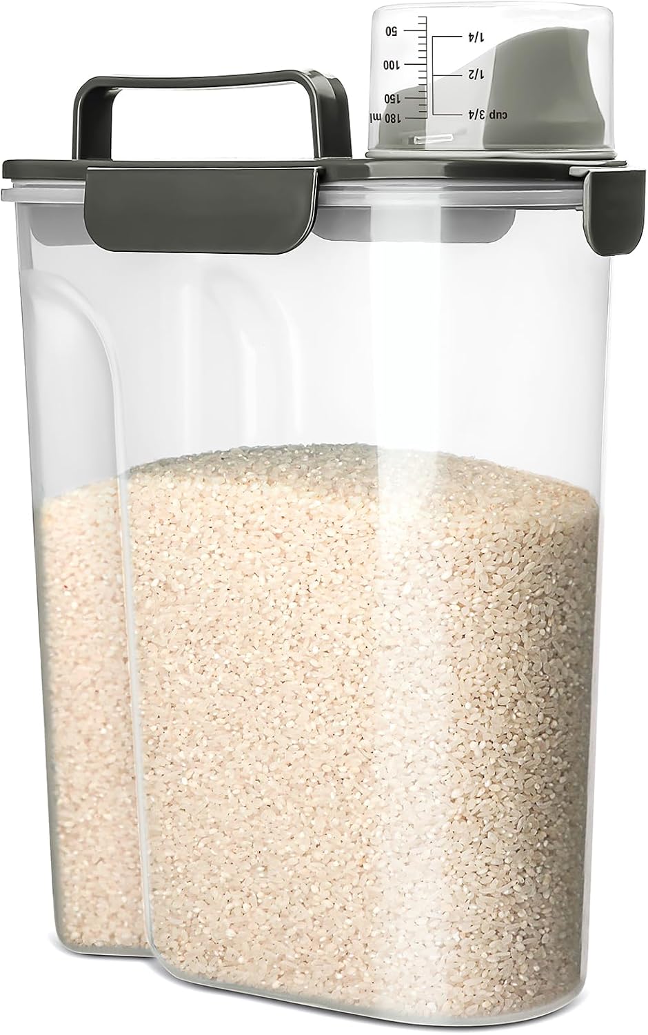 Viretec Rice Storage Container, 15 to 20lb Dry Food Airtight Dispenser, Pet Dog Cat Food Canister, BPA Free Clear Plastic Kitchen and Pantry Bin for Oatmeal, Cereal, Pasta, Flour Pack of 2 Grey