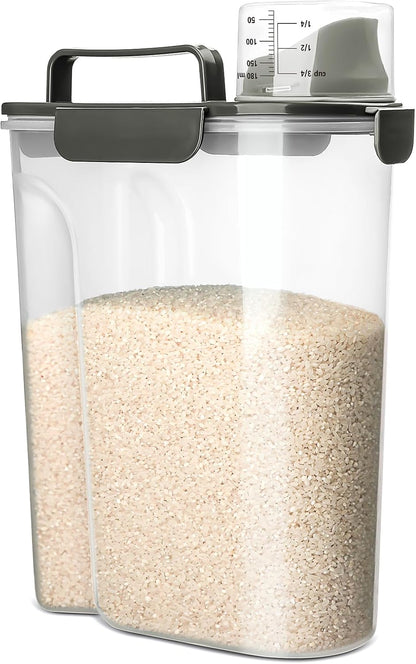 Viretec Rice Storage Container, 15 to 20lb Dry Food Airtight Dispenser, Pet Dog Cat Food Canister, BPA Free Clear Plastic Kitchen and Pantry Bin for Oatmeal, Cereal, Pasta, Flour Pack of 2 Grey