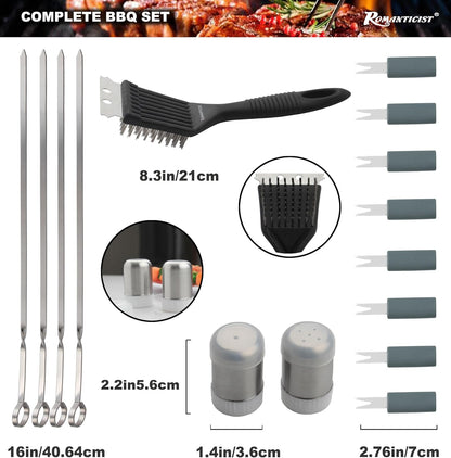 ROMANTICIST 20pcs Heavy Duty BBQ Grill Tool Set in Case - The Very Best Grill Gift for Father's Day and Christmas - Professional BBQ Accessories Set for Outdoor Cooking Camping Grilling Smoking