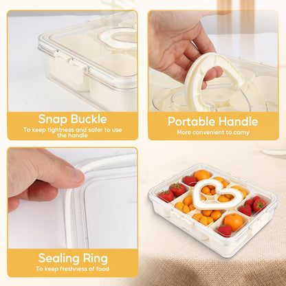 Snackle Box Container, Snack Box Container, Divided Serving Tray with Lid & Handle for Snackle, Veggie, Candy, Nut, Fruits Portable for Travel Party, Picnic (8 Inside Containers Dishwasher Safe)