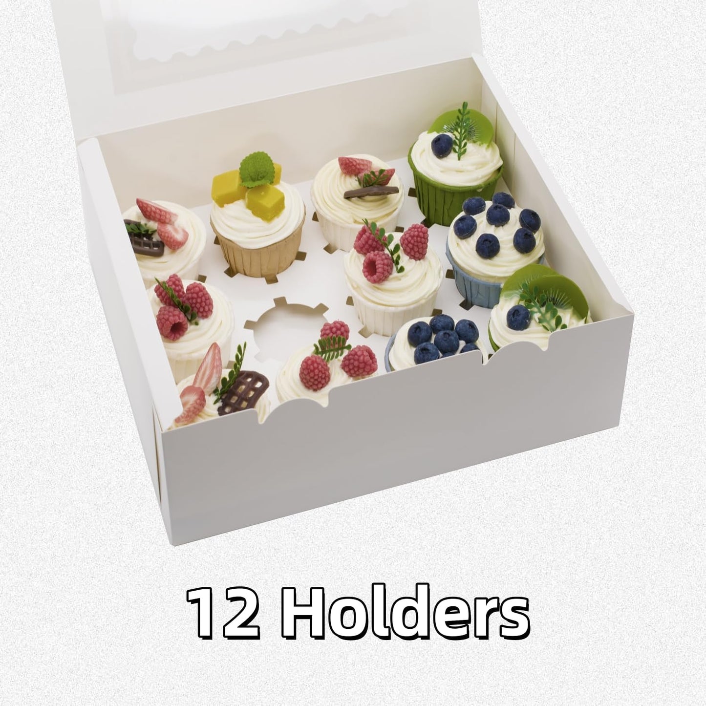 4 Pack Cupcake Boxes, Hold 12 Count Cupcake Containers with Window, High Grade Cupcake Holder, Easy Transport and Presentation, for Birthday Holiday Party, Desserts and More (White - 4 Pack)