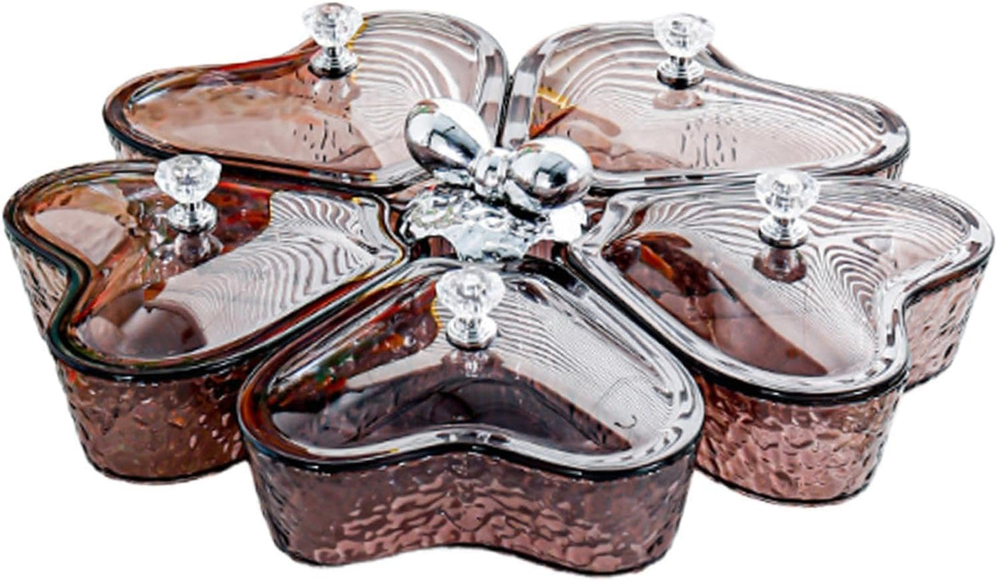 Dried Fruits Tray Candy Snack Plates Platter Appetizer Tray Divided Serving Tray for Cupcake Dried Fruits Family Holiday Home, Clear Grey Bowknot