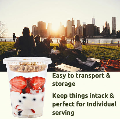 Aatriet 12 oz Clear Plastic Parfait Cups with Insert 3.25oz & Dome Lids No Hole - (20 Sets) Yogurt Fruit Parfait Cups, for Dips and Veggies, Take Away Breakfast and Snacks. No Leaking