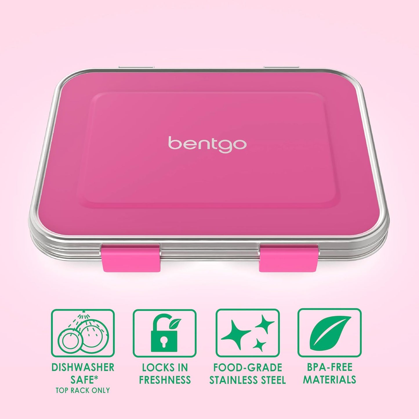 Bentgo Kids Stainless Steel Leak-Resistant Lunch Box - 3-Compartments with Bonus Silicone Container, Durable, Eco-Friendly, Dishwasher Safe, BPA-Free, Ideal for School, Ages 3+ (Silver)