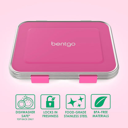 Bentgo Kids Stainless Steel Leak-Resistant Lunch Box - 3-Compartments with Bonus Silicone Container, Durable, Eco-Friendly, Dishwasher Safe, BPA-Free, Ideal for School, Ages 3+ (Silver)