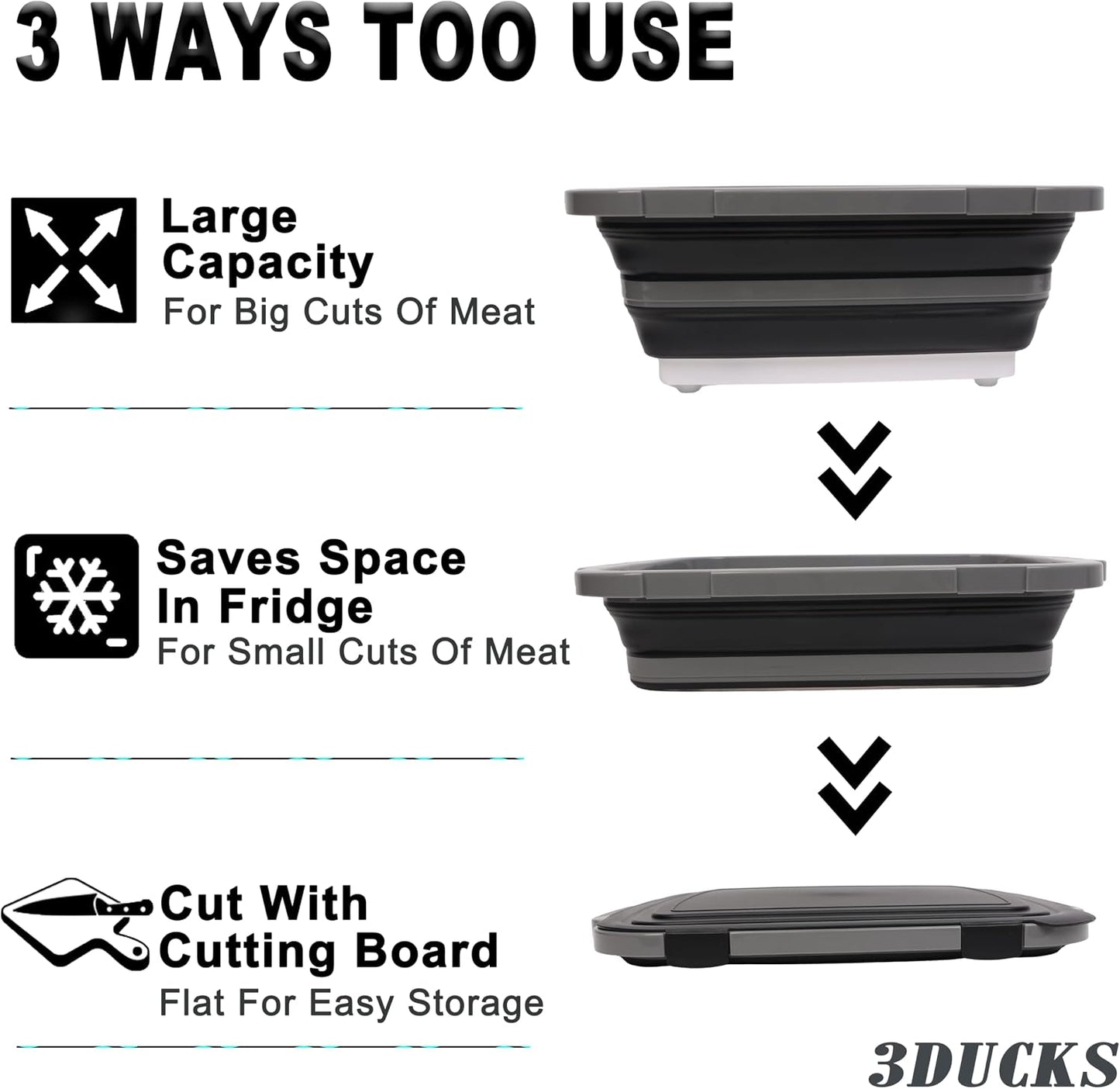 Collapsible BBQ Prep Tub 8L Black | Portable Meat Marinating Container with Locking Cutting Board Lid, BBQ Tongs, 2 Meat Shredding Claws & 2 Heat-Resistant Grill Gloves for Camping & Grilling