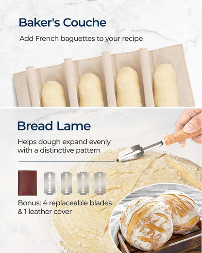 Banneton Proofing Basket Set, Sourdough Bread Baking Supplies (Plastic)
