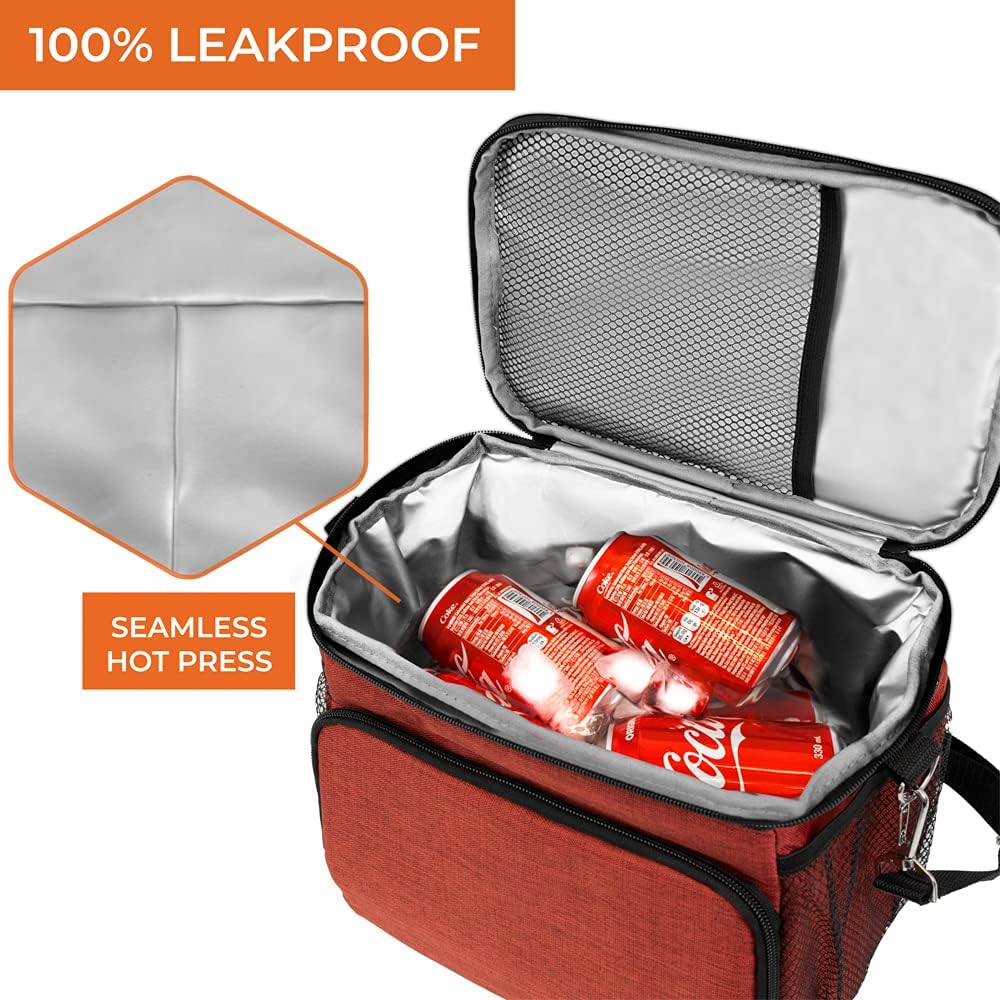 opux Insulated Lunch Bag for Men Women, Large Dual Compartment Cooler Bag, Soft Two Deck Lunch Box for Work School Picnic, Leakproof Lunch Tote with Shoulder Strap for Kid Adult (Purple, Double Deck)