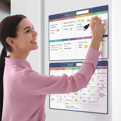 MaxGear Magnetic Dry Erase Calendar for Refrigerator, 11"x14" Monthly and Weekly Calendar Whiteboard for Fridge Magnet Board Erasable Fridge Planner Whiteboard, Chore Schedule for Adults, to do List