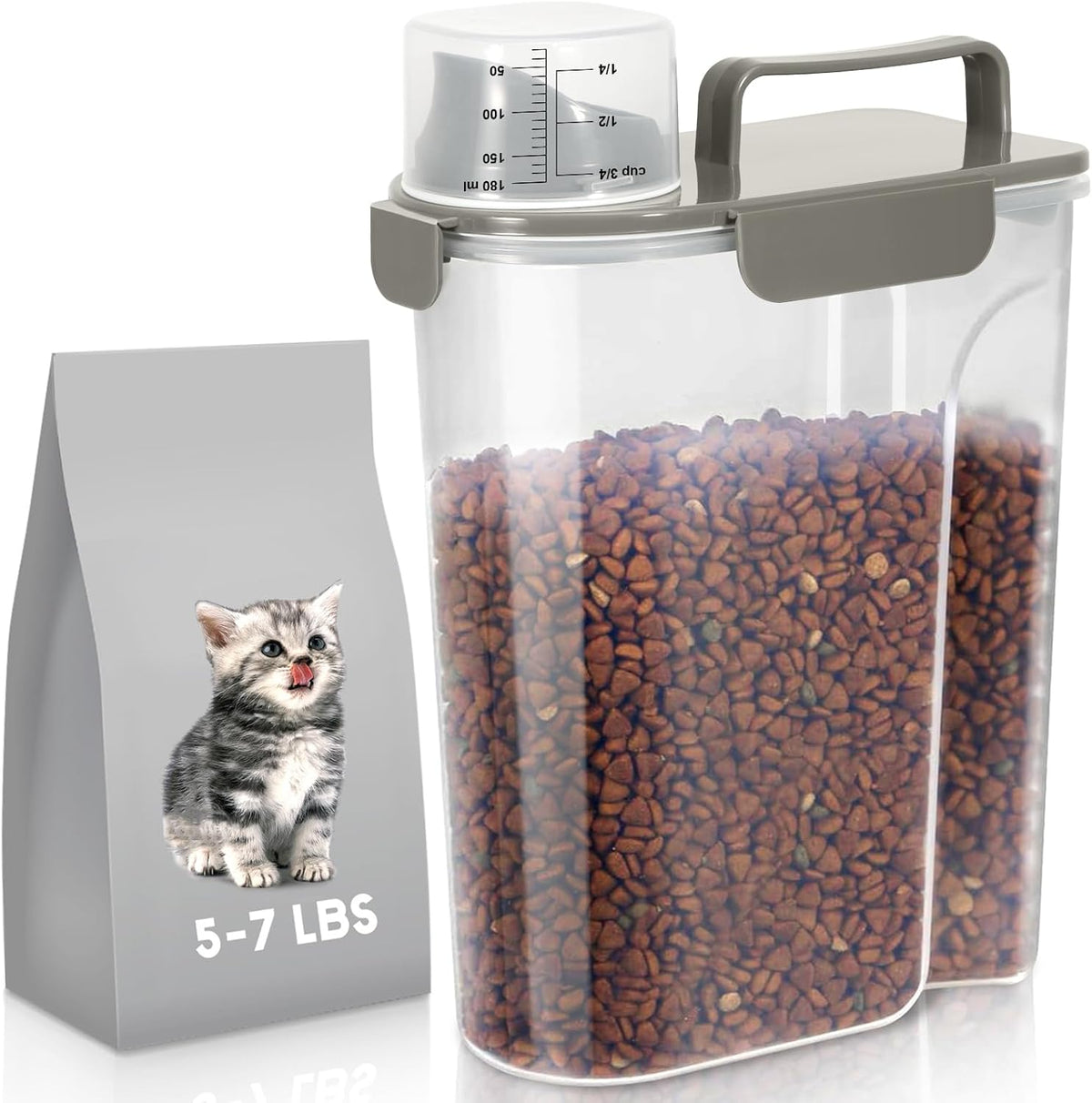 LEAWALK 5Lbs Airtight Cat Dog Food Storage Container with Upgraded Large Nozzle BPA-Free, Pet Food Storage Containers for Rice, Grain, Pet Food, Flour, Dog Treat Storage (Dark Gray, 5L-1pack)