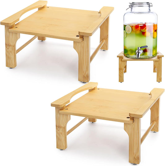 Tebery 2 Pack Natural Bamboo Drink Beverage Dispenser Stand, Water Jugs Glass Water Pitcher Base Fits 6-8 Inches Diameter for Home, Parties, and Catering Events