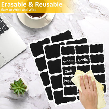 230 Pcs Labels for Jars, 2 Size Waterproof Chalkboard Labels for Food Containers, Storage Bins, Mason Jars, Reusable Blackboard Stickers with 1 Erasable Chalk Marker (Irregular Shape)