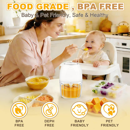 Electric Mini Food Chopper with 2 Plastic Bowls(1Cup&1.5Cup), White