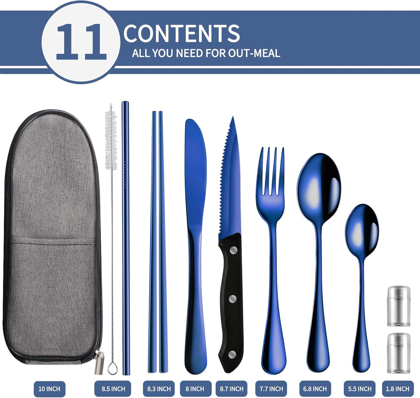 Logcow Travel Utensils Set with Case, 10-Piece Reusable Stainless Steel Camping Cutlery, Portable Fork Spoon Knife Chopsticks & Straw for Work, Lunch, Picnic (Rainbow)
