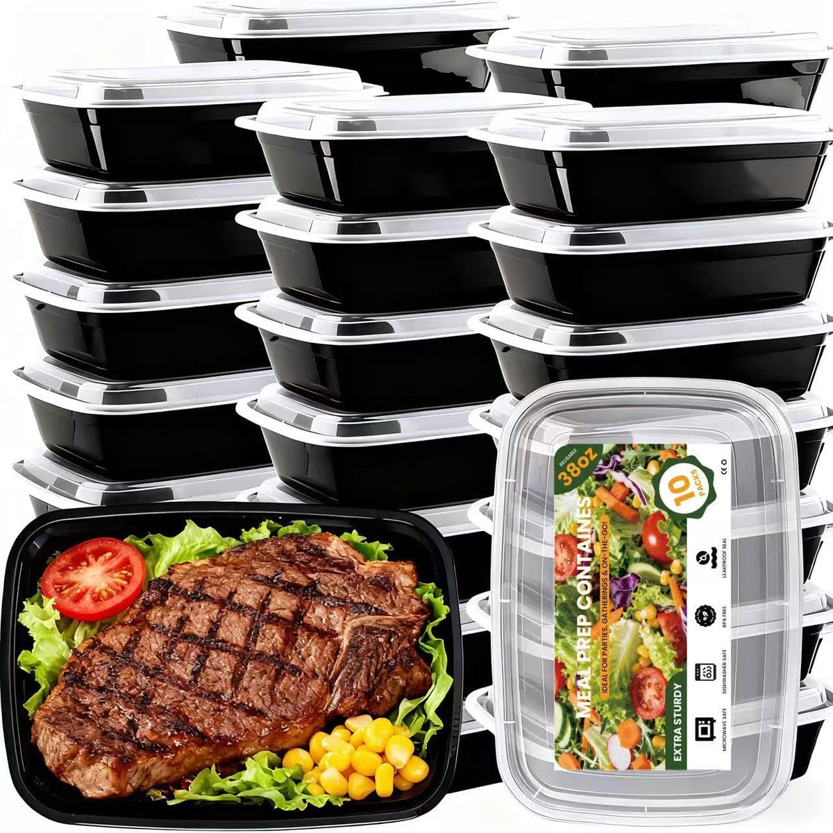 32oz 10 Pack Meal Prep Containers, BPA-Free Microwave Freezer Dishwasher Safe To Go Food Containers, Disposable Food Storage Containers with Lids, Leakproof Food Prep Containers with Lids