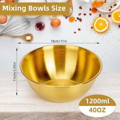 3-Piece Stainless Steel Mixing Bowls (7.1") Metal Bowl Set with Measurement Marks, Dishwasher Safe & Stackable - Perfect for Baking, Salad Making, Meal Prep and Kitchen Use