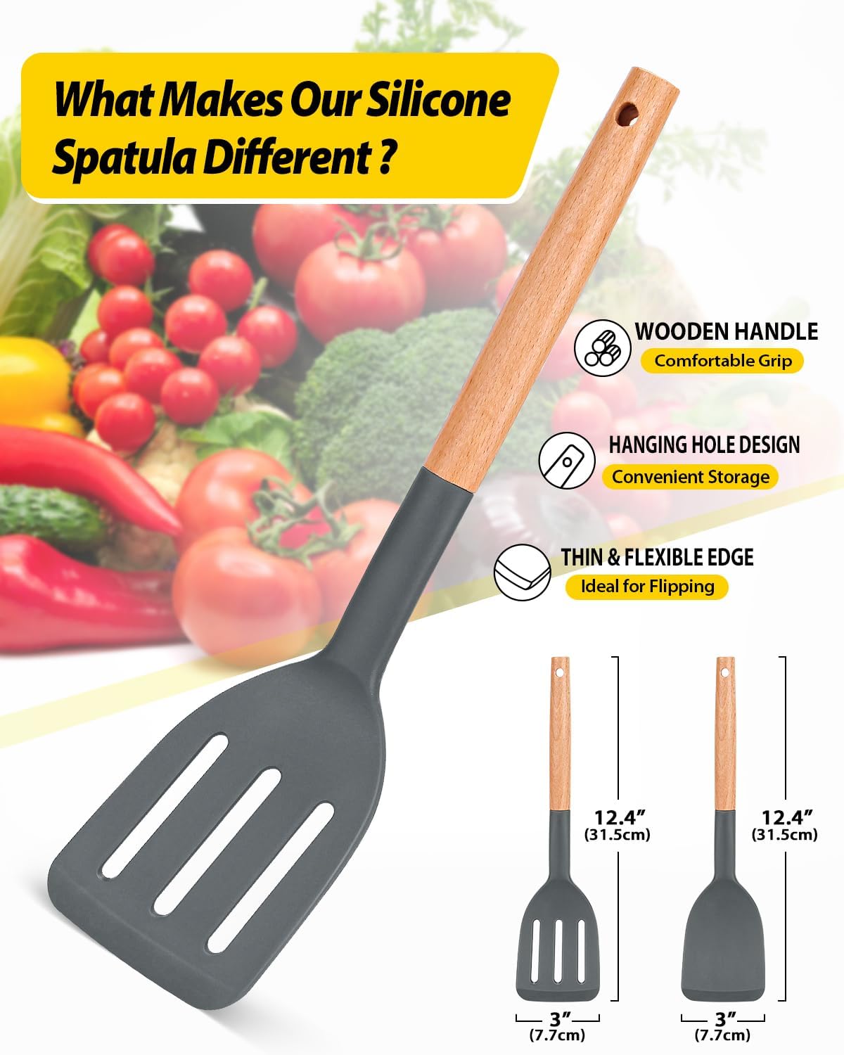 BUNDLEPRO Silicone Spatula, Solid & Slotted Turner, BPA-Free, 2 Pack, Black