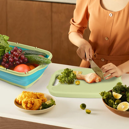 9-in-1Collapsible Cutting Board with Colander Wash Basket Camping RV Gift
