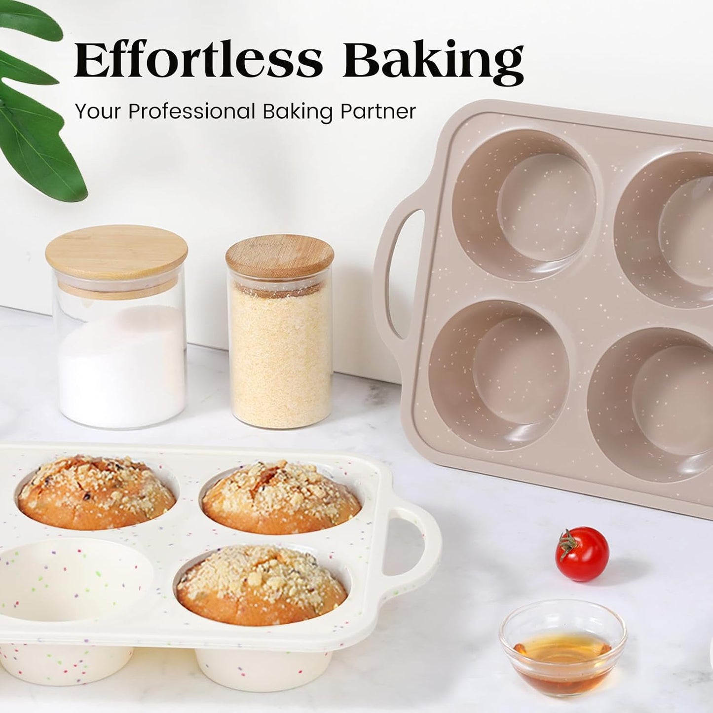 Vinino 2Pack Silicone Muffin Pans for Baking with Metal Reinforced Frame, 12 Cups Regular Size Nonstick Silicone Cupcake Pan, BPA Free Oven Dishwasher Safe Baking Mold for Muffins Cupcakes