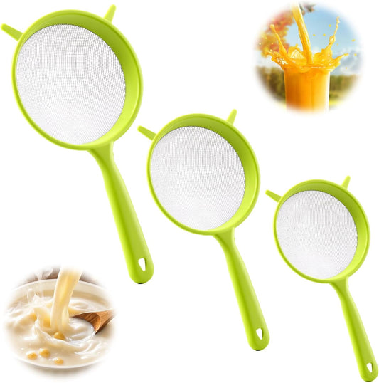 3PCS Fine Nylon Mesh Strainers, Sieve Fine Mesh Colander Flour Sifter