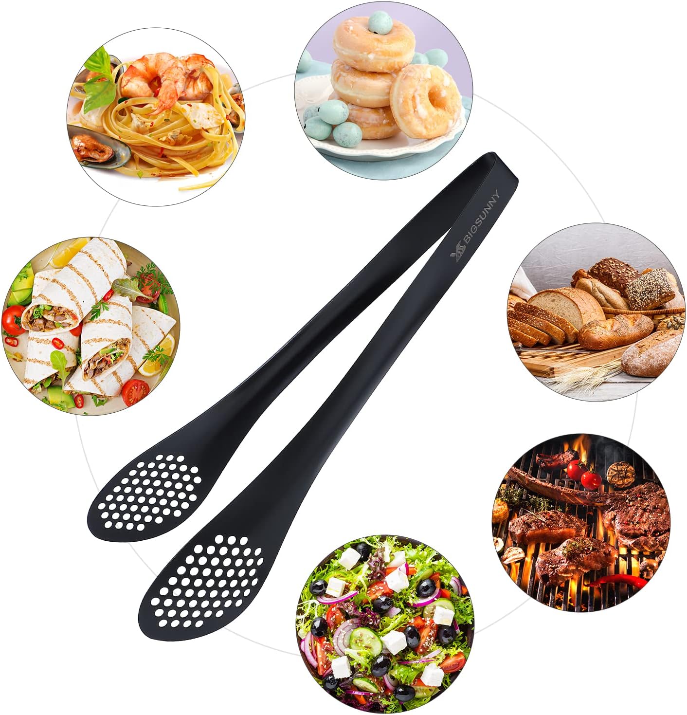 MSY BIGSUNNY Chef Kitchen Tongs Stainless Steel Food Serving Tongs Set Buffet tongs (silver 7" 9" & 11", 3 pack)