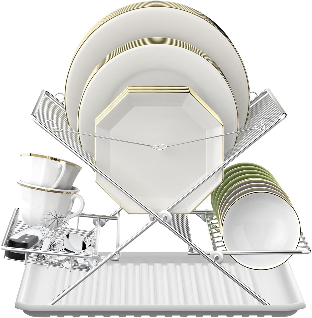 Expandable Over The Sink Dish Drainer Drying Rack, Stainless Steel Metal, Small Adjustable Dish Drainer Drying Rack for Kitchen Counter, Space Saving for Compact Kitchen