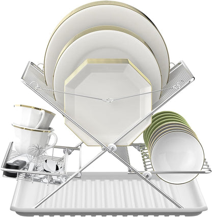 Expandable Over The Sink Dish Drainer Drying Rack, Stainless Steel Metal, Small Adjustable Dish Drainer Drying Rack for Kitchen Counter, Space Saving for Compact Kitchen