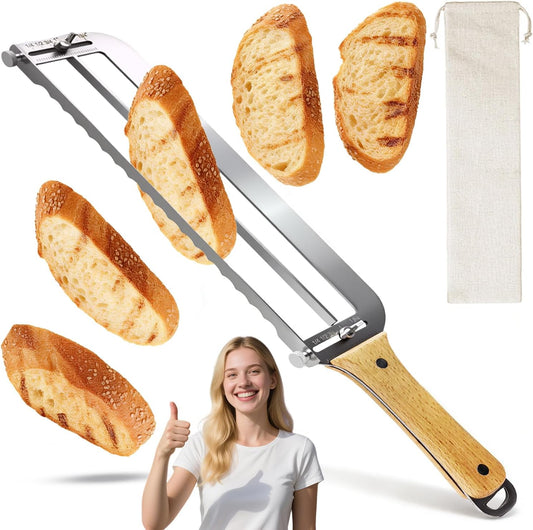 Adjustable Bread Slicer for Perfect Slices - Bread Knife for Homemade Bread with Thickness Guide - Premium Sharp Stainless Serrated Blade for Sourdough Baguettes Bagels Loaves