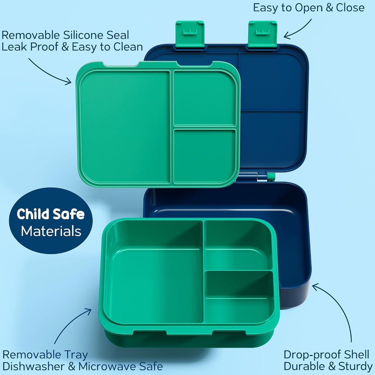 Fimibuke Bento Lunch Box for Kids - Toddler Snack Bento Box Container with 3 Compartments, Stainless Steel Water Bottle, Insulated Lunch Bag, Ice Pack Set for Ages 3-12 Girl Boy Daycare Back to School