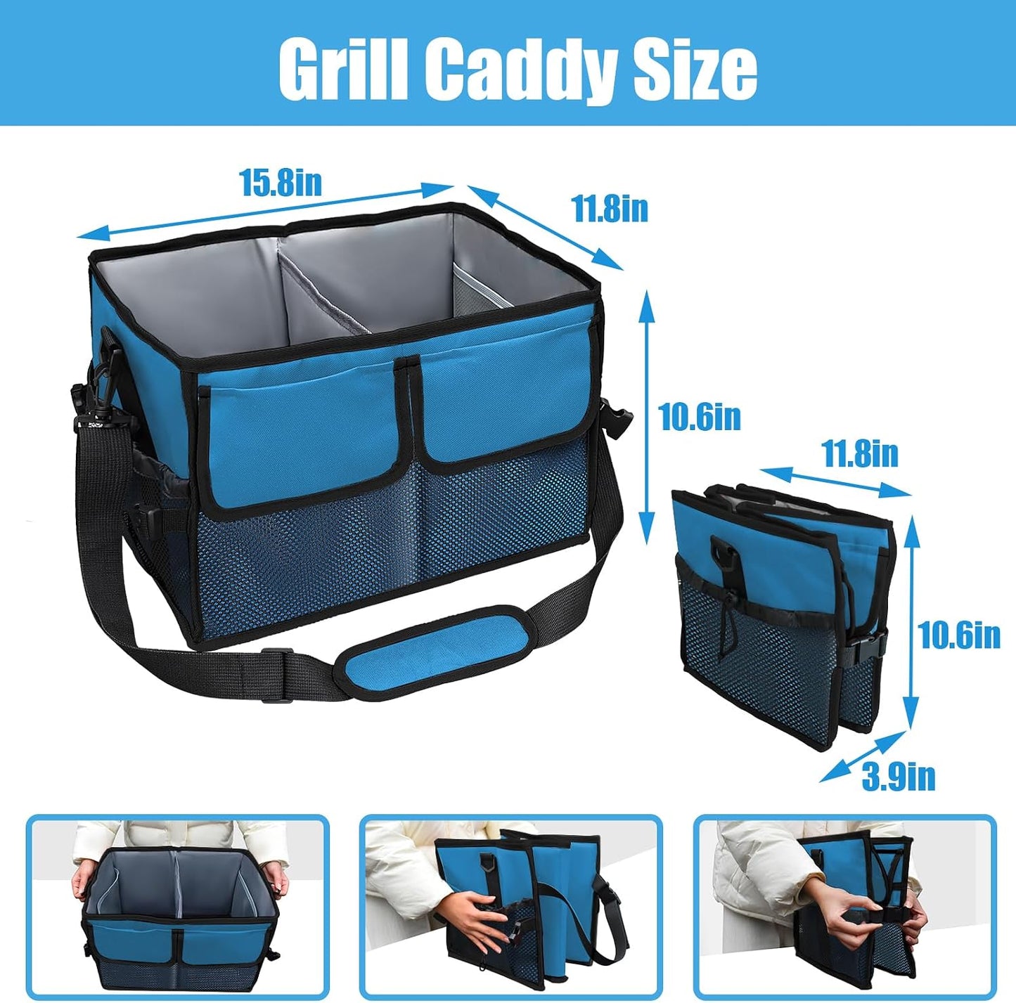 Large Grill Caddy with Paper Towel Holder - BBQ Caddy Organizer for Utensil, Condiment - Easy Carry Picnic Caddy - Griddle Caddy for Camping, Travel, RV - 600D Waterproof Oxford Fabric