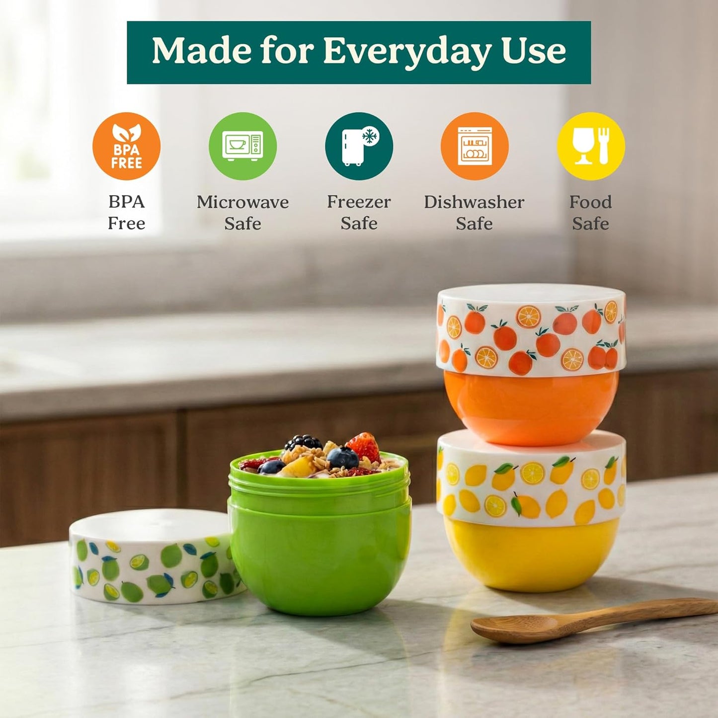 MosJos Snack & Dessert Containers Set of 3 (5 oz) – BPA Free Stackable Food Storage Cups with Secure Lids – Reusable Travel Containers for Office Snacks, Meal Prep & Portion Control