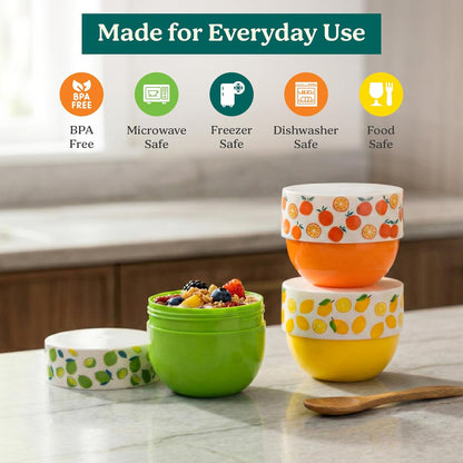 MosJos Snack & Dessert Containers Set of 3 (5 oz) – BPA Free Stackable Food Storage Cups with Secure Lids – Reusable Travel Containers for Office Snacks, Meal Prep & Portion Control