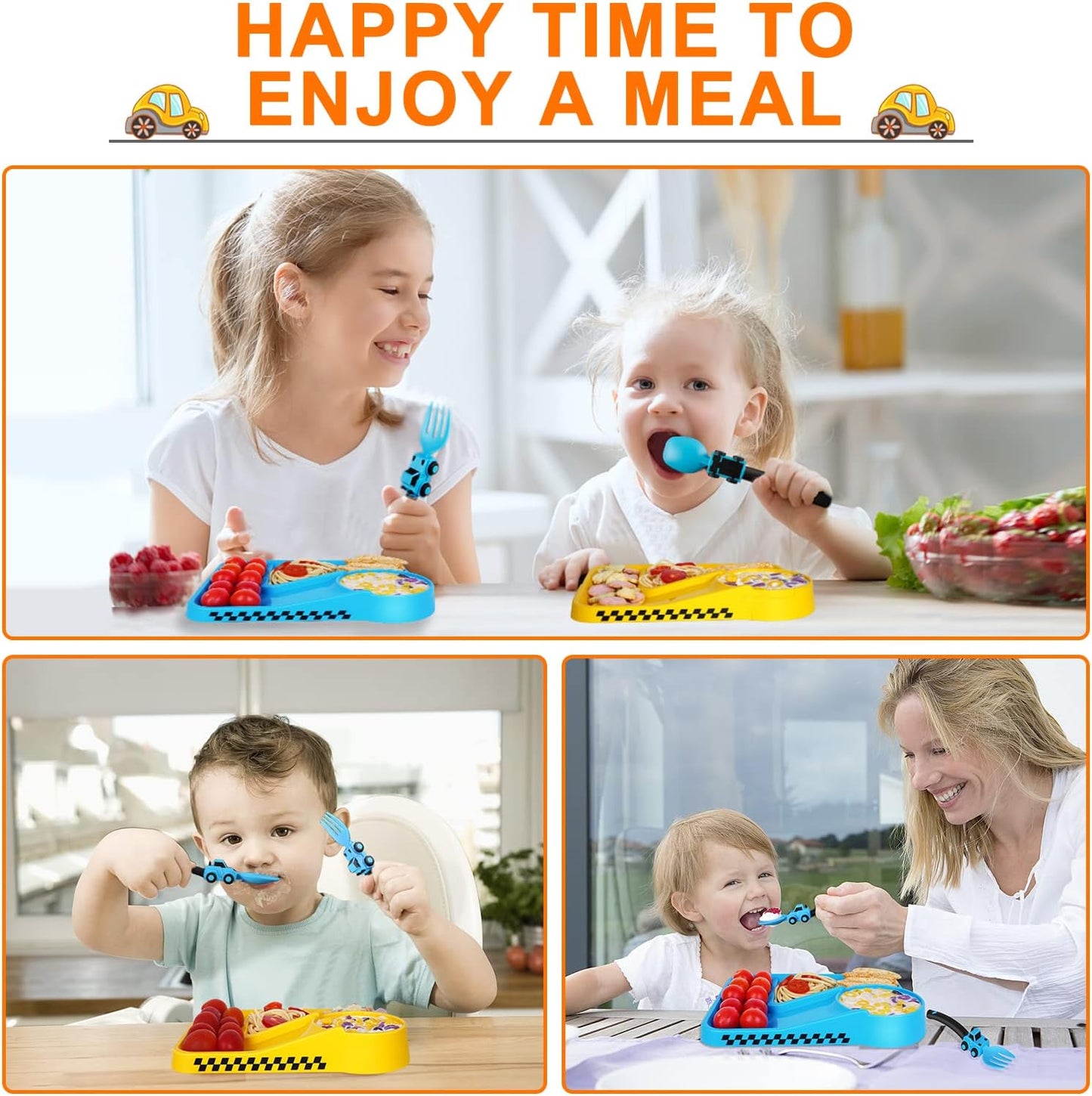 Deinyi Construction Toddler Utensils - Reusable Plastic Toddler Fork and Spoon & Storage Case - Suitable for Kids Utensils - Easter Gifts and Birthday Gifts for 1 2 3 4 5 6 7 year old, Yellow