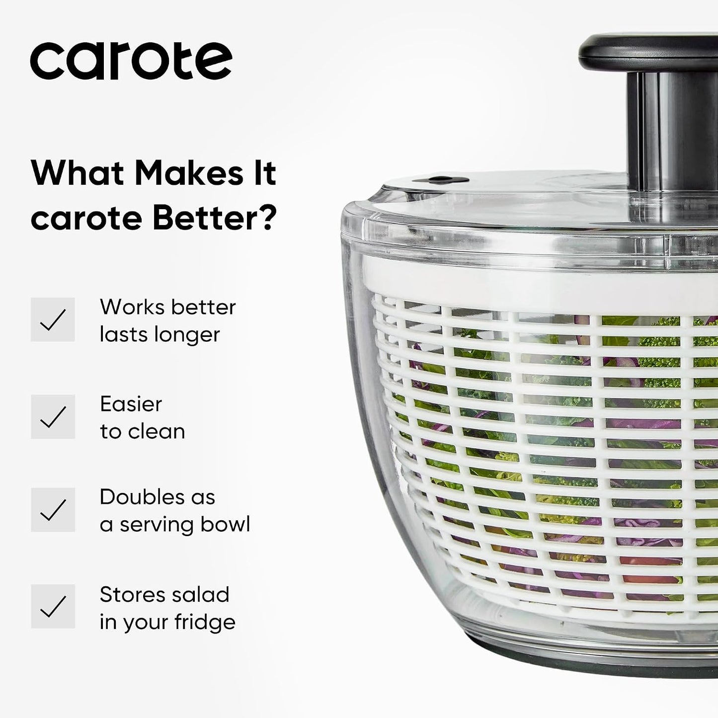 CAROTE 6.4 Qt Stainless Steel Salad Spinner, Large Lettuce Spinner Vegetable Fruit Washer, Vegetable Cleaner Salad Cleaner Lettuce Washer, Non-Slip Base, Multifunctional for Salad, Fruits