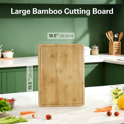 Zarler Bamboo Cutting Boards for Kitchen, 3 Piece Durable Wood Cutting Board with Juice Grooves and Handles, Wooden Chopping Board Set for Meal Prep, XL Size, Ideal Kitchen Gift