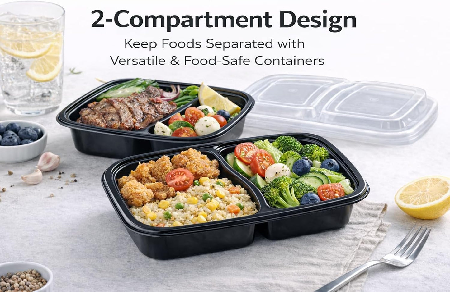 4U'LIFE 28 oz [Pack of 12] 2-Compartment Meal Prep Containers, Bento Boxes With Clear Lids