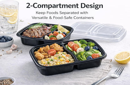 4U'LIFE 28 oz [Pack of 12] 2-Compartment Meal Prep Containers, Bento Boxes With Clear Lids