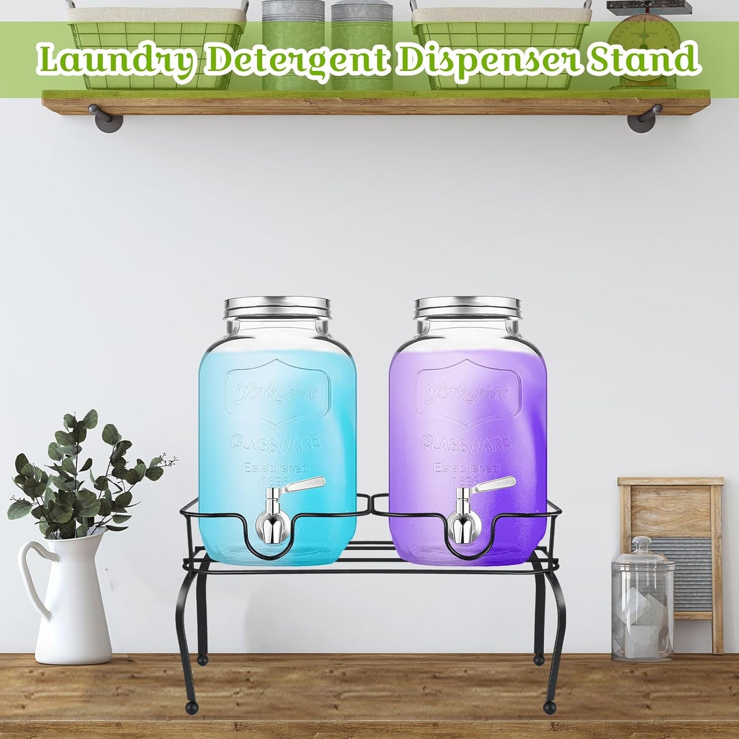 Blulu 2 Gallon Metal Drink Dispenser for Parties Black Beverage Dispenser with 2 Compartments Stand Large Water Drink Dispensers Only for Glass Jar Bottles, Ideal for Lemonade Party Drinks
