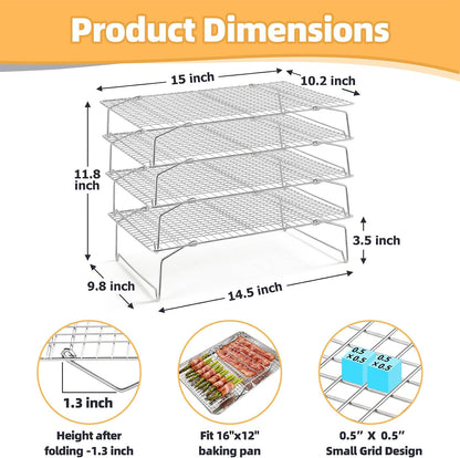 P&P CHEF 4 Tier Stackable Cooling Racks for Cooking and Baking, 15" x 10"