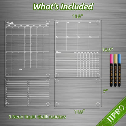 JJPRO Non-Magnetic Clear Weekly Planner & to Do List for Fridge, 8.5"x13" Dry Erase to Do List WhiteBoard,Reuasble Weekly Calendar for Refrigerator,Cabinet,Wall&Glass, All Smooth Surfaces