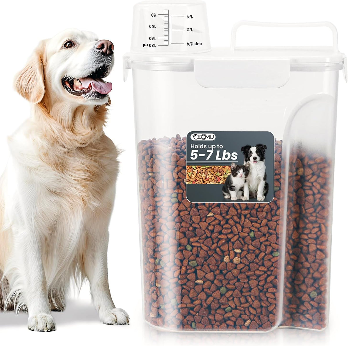 Dog Cat Food Storage Container, Pet Food Pourable Container Airtight with Large Spout & Cup, BPA-Free Plastic Food Dispenser for Pet Food, Bird Seed, Rice, Flour (Dark Gray, 2.5L)