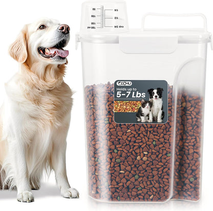 Dog Cat Food Storage Container, Pet Food Pourable Container Airtight with Large Spout & Cup, BPA-Free Plastic Food Dispenser for Pet Food, Bird Seed, Rice, Flour (Dark Gray, 2.5L)
