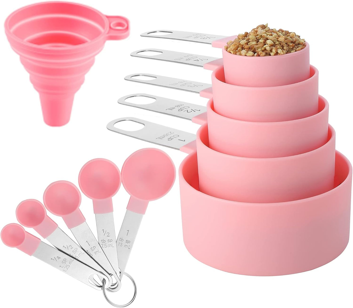 Measuring Cups and Spoons Set of Huygens Kitchen Gadgets 10 Pieces, Stackable Stainless Steel Handle Measuring Cups for Measuring Dry and Liquid Ingredient (Gray)