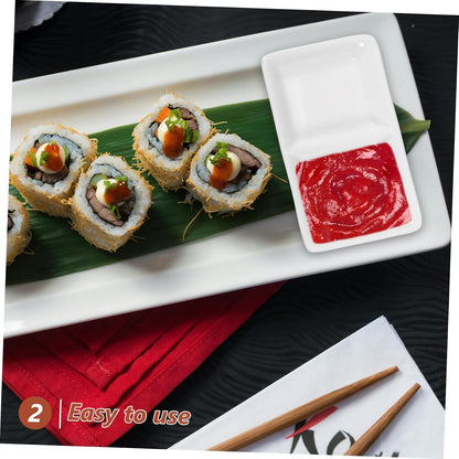Luxshiny 5.5 Inch Ceramic Sauce Dish Plate 2-compartment Snack Serving Tray for Appetizers Divided Sauce Dishes Lid