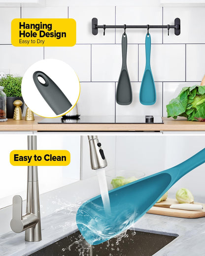 Pack of 2 Cooking Spoons for Non Stick Cookware, Multifunction Spatula Spoon BPA-Free, One-Piece Design, Suitable for Scooping, Scraping, Serving and Mixing(BLACK-GRAY)