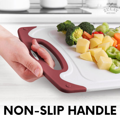 Zulay Kitchen (3-Piece Set) Cutting Boards For Kitchen Dishwasher Safe - Plastic Cutting Board Set - Non Slip Kitchen Cutting Board With Juice Groove - Multiple Sizes (White/Red)